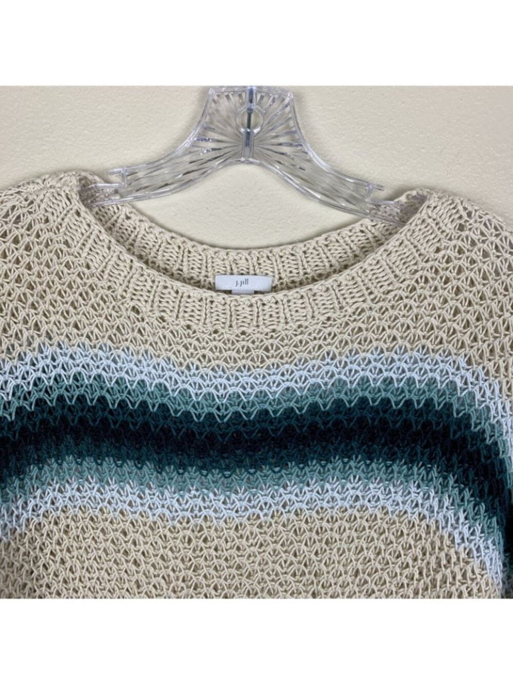 J Jill Womens S Sweater Pullover Dolman Open Knit Beach Linen Blend Boho Crochet - Picture 5 of 13